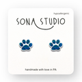 Blue Tie Dye Paw Print Earrings