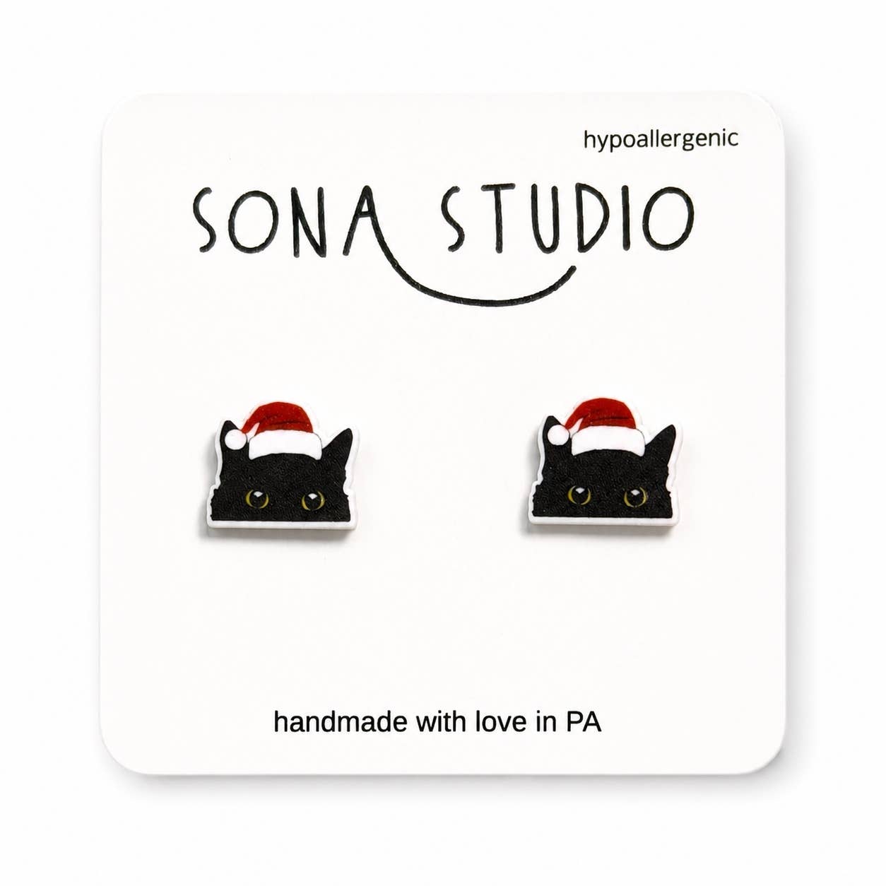 Black Cat Christmas Earrings