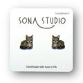 Gray Tiger Kitty Earrings