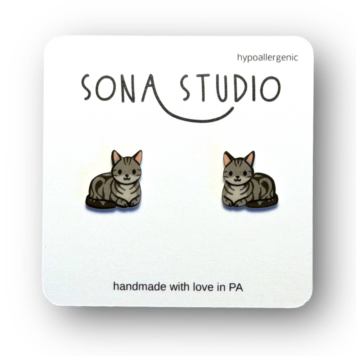 Gray Tiger Kitty Earrings
