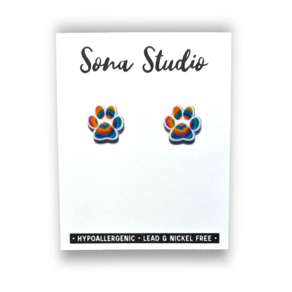 Tie Dye Paw Print Earrings
