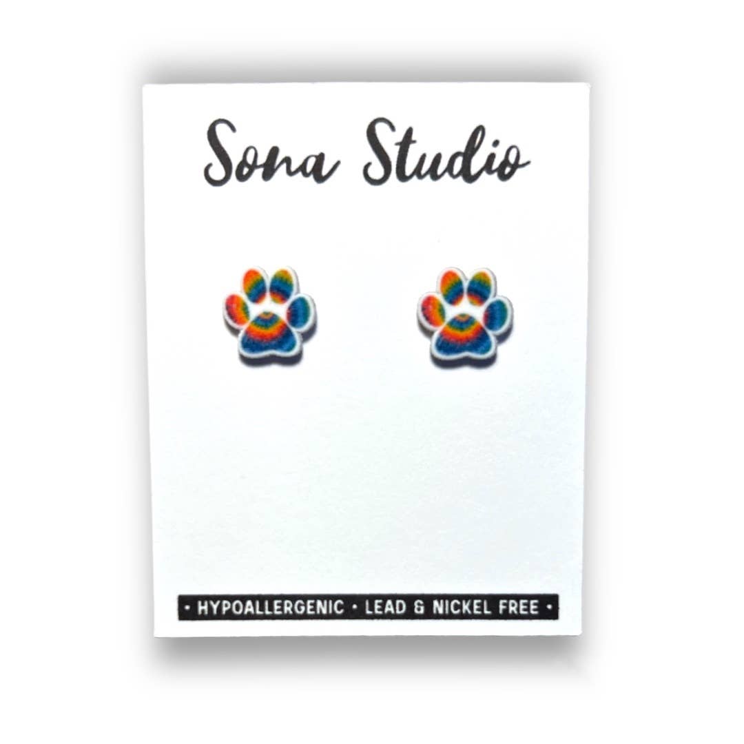 Tie Dye Paw Print Earrings