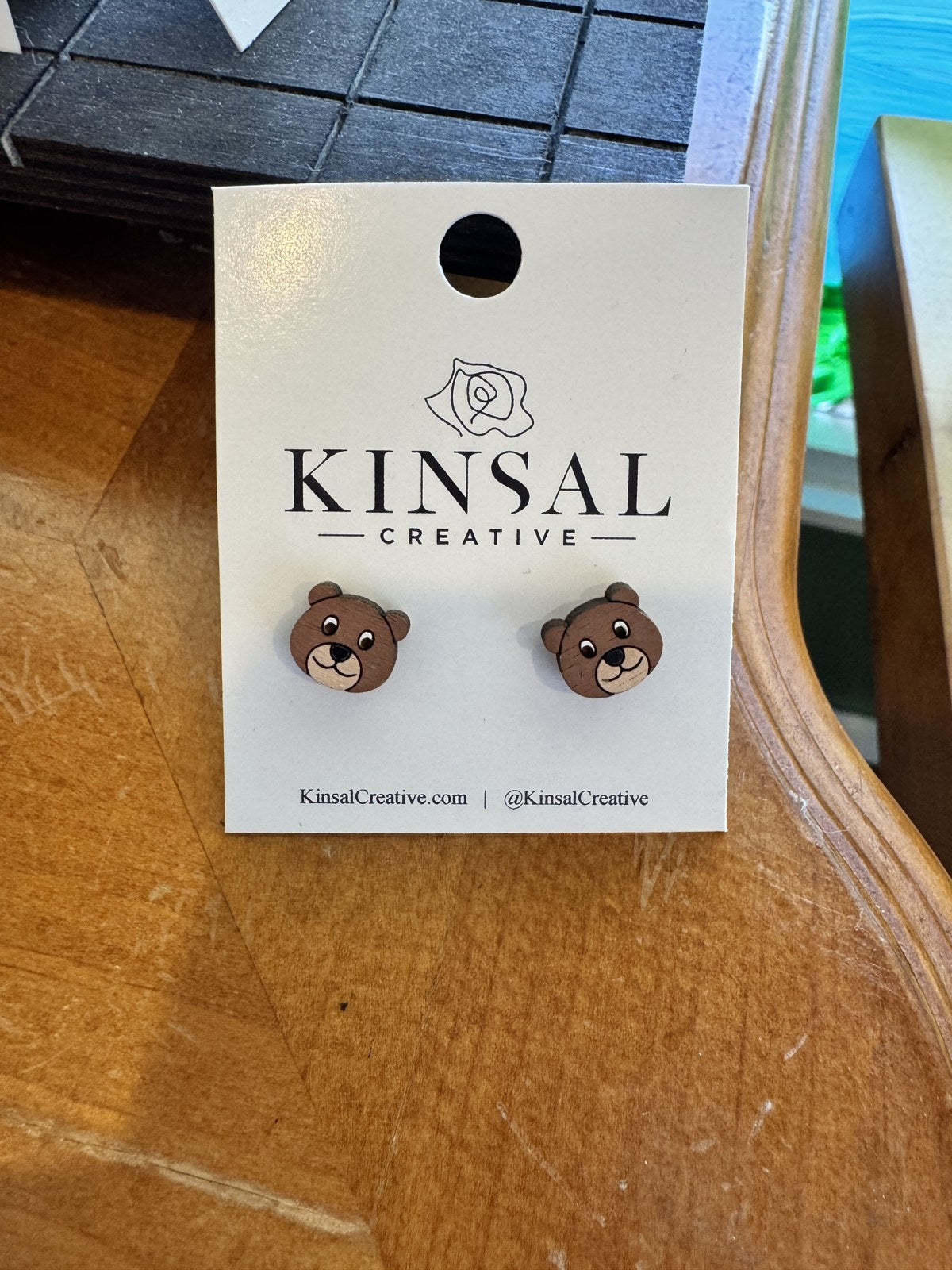 Bear Wood Stud Earrings